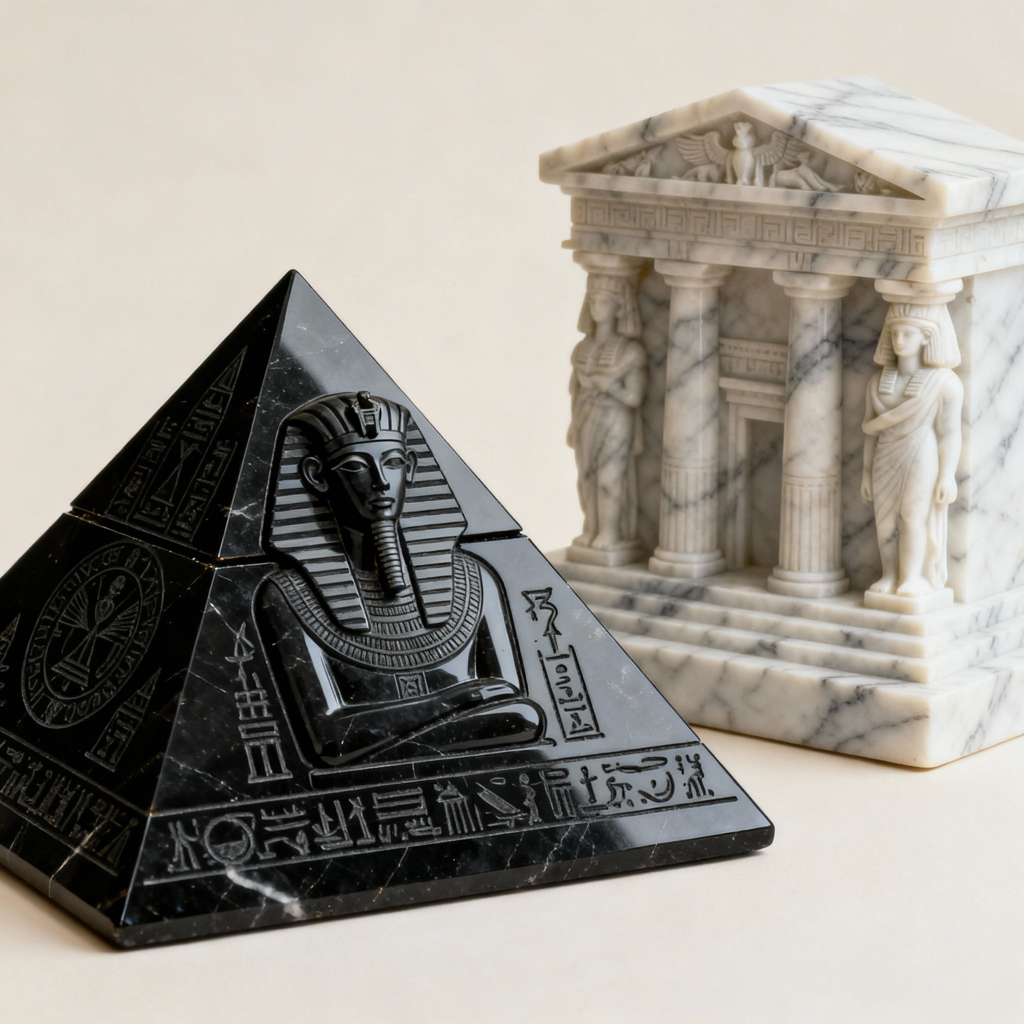 Black Onyx Pyramid - Marble Sculpture