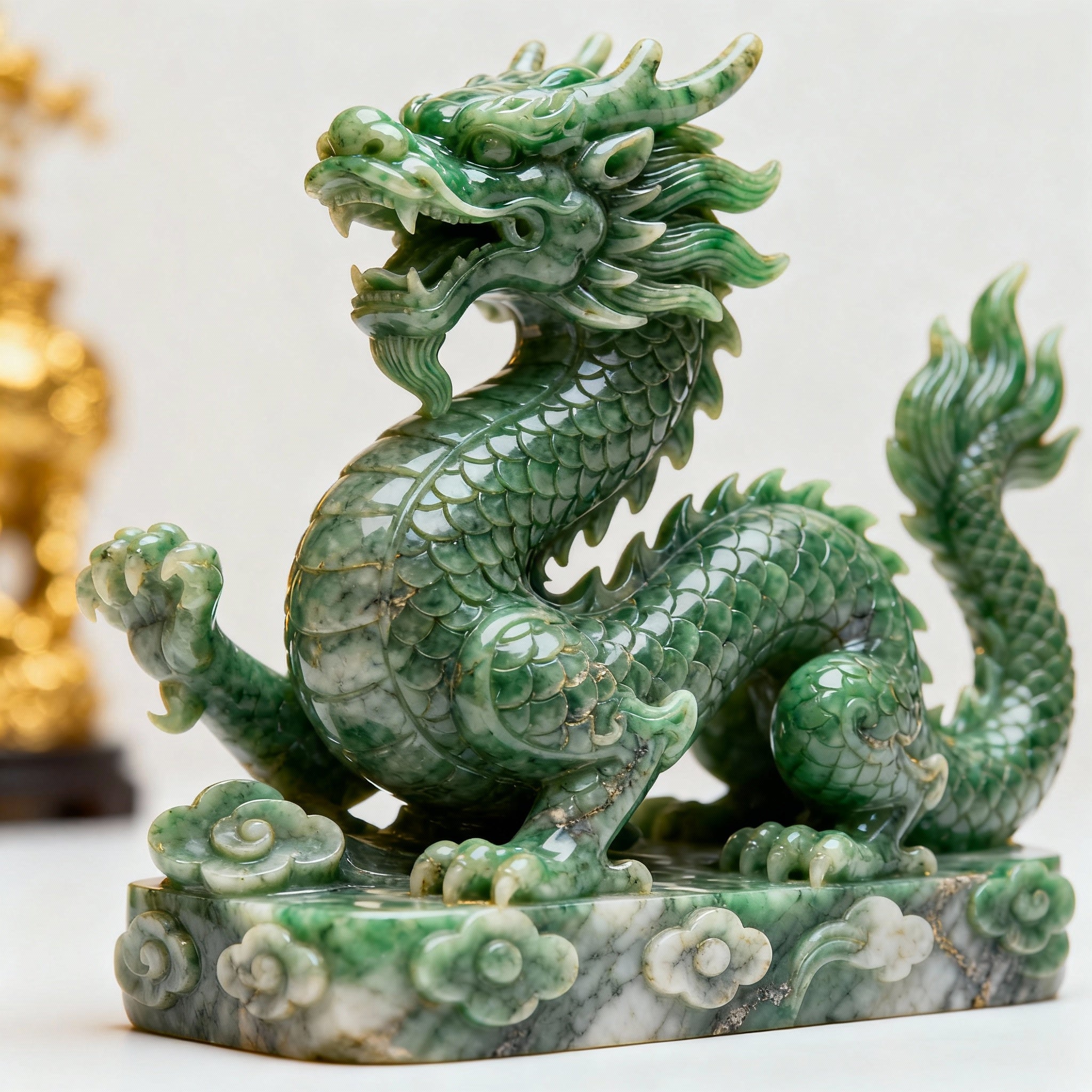 Green Jade Dragon Sculpture - Marble Sculpture