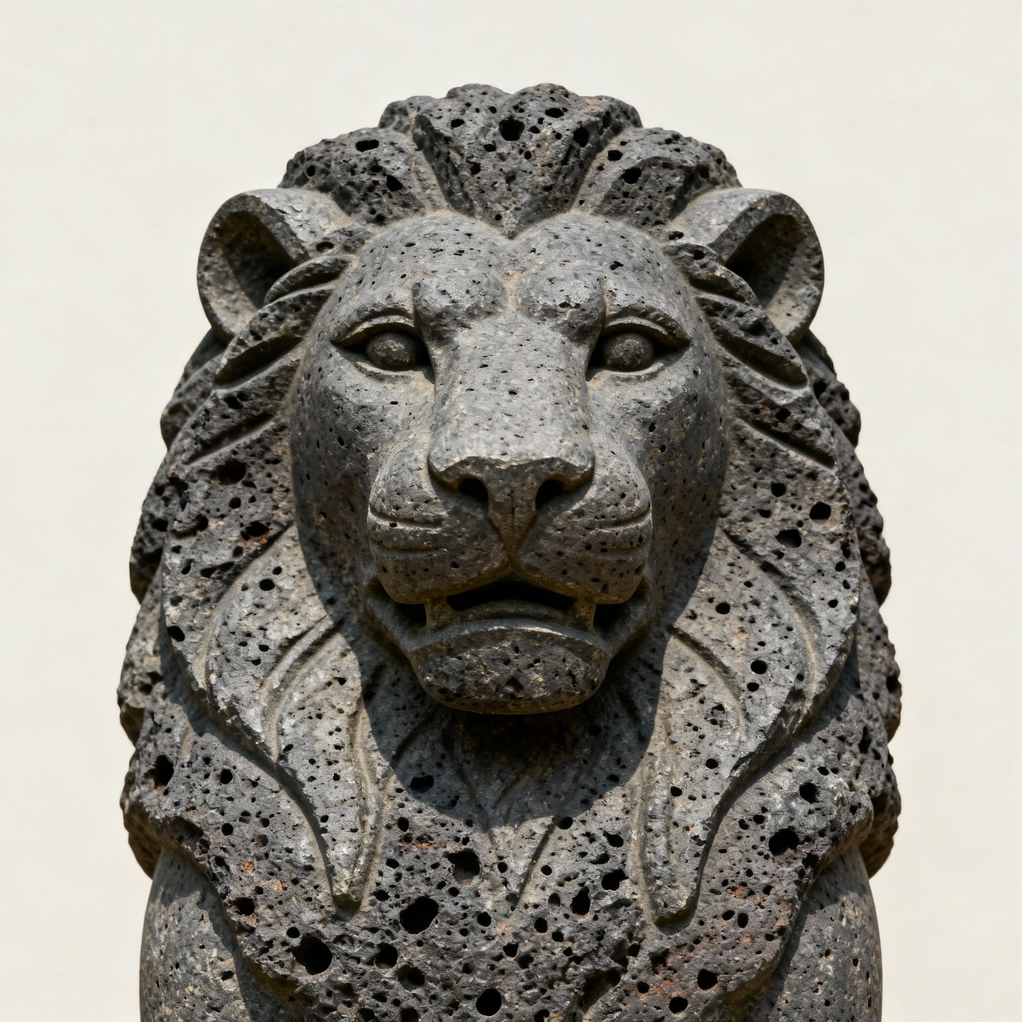 Basalt Lion Guardian - Stone Sculpture